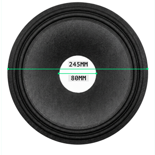 10 inch paper speaker cone with pre-glued surround, measurements: outer diameter 245mm, centre hole 80mm