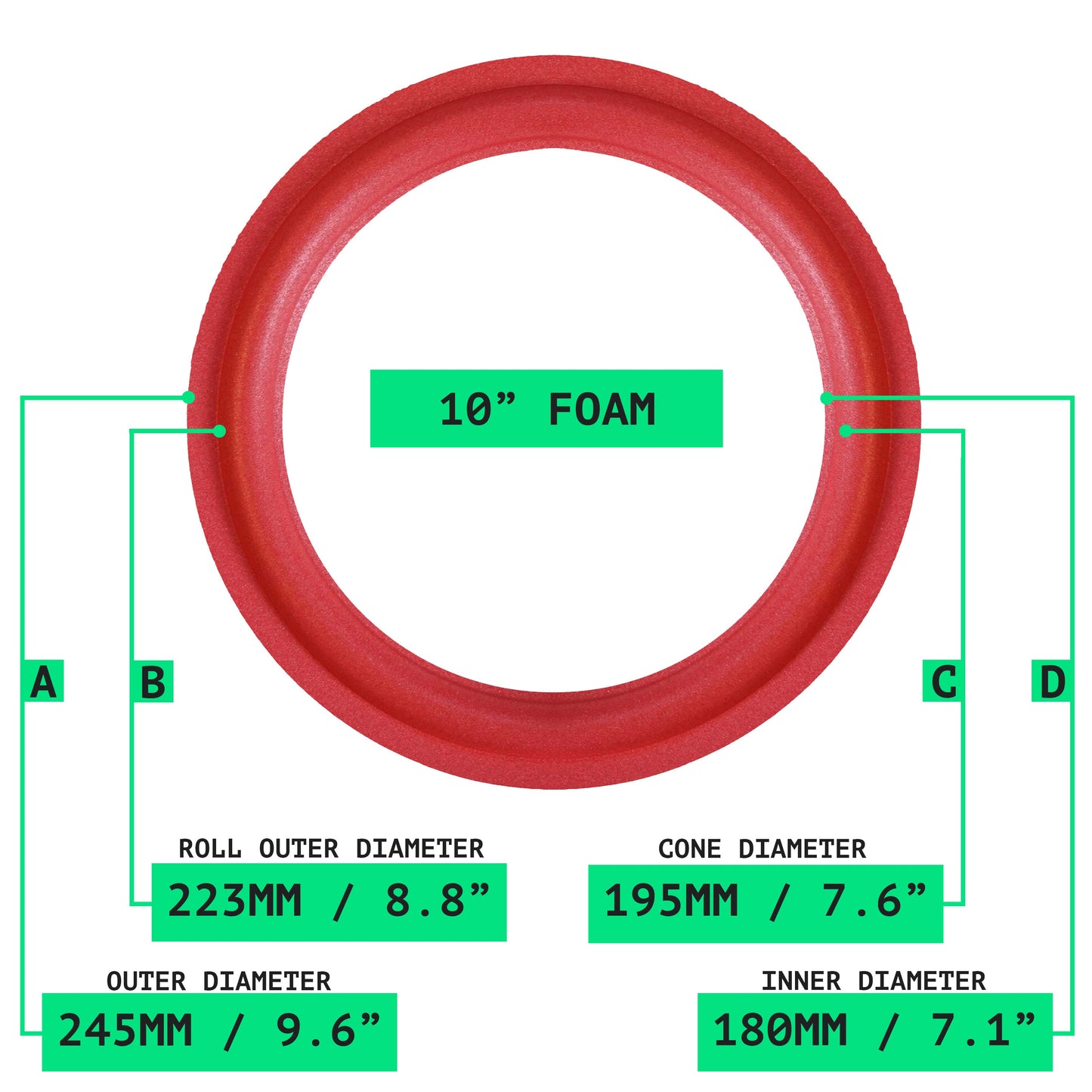 Cerwin Vega: 10", 101W-2 Red Foam Repair Kit - OD:245MM ID:180MM